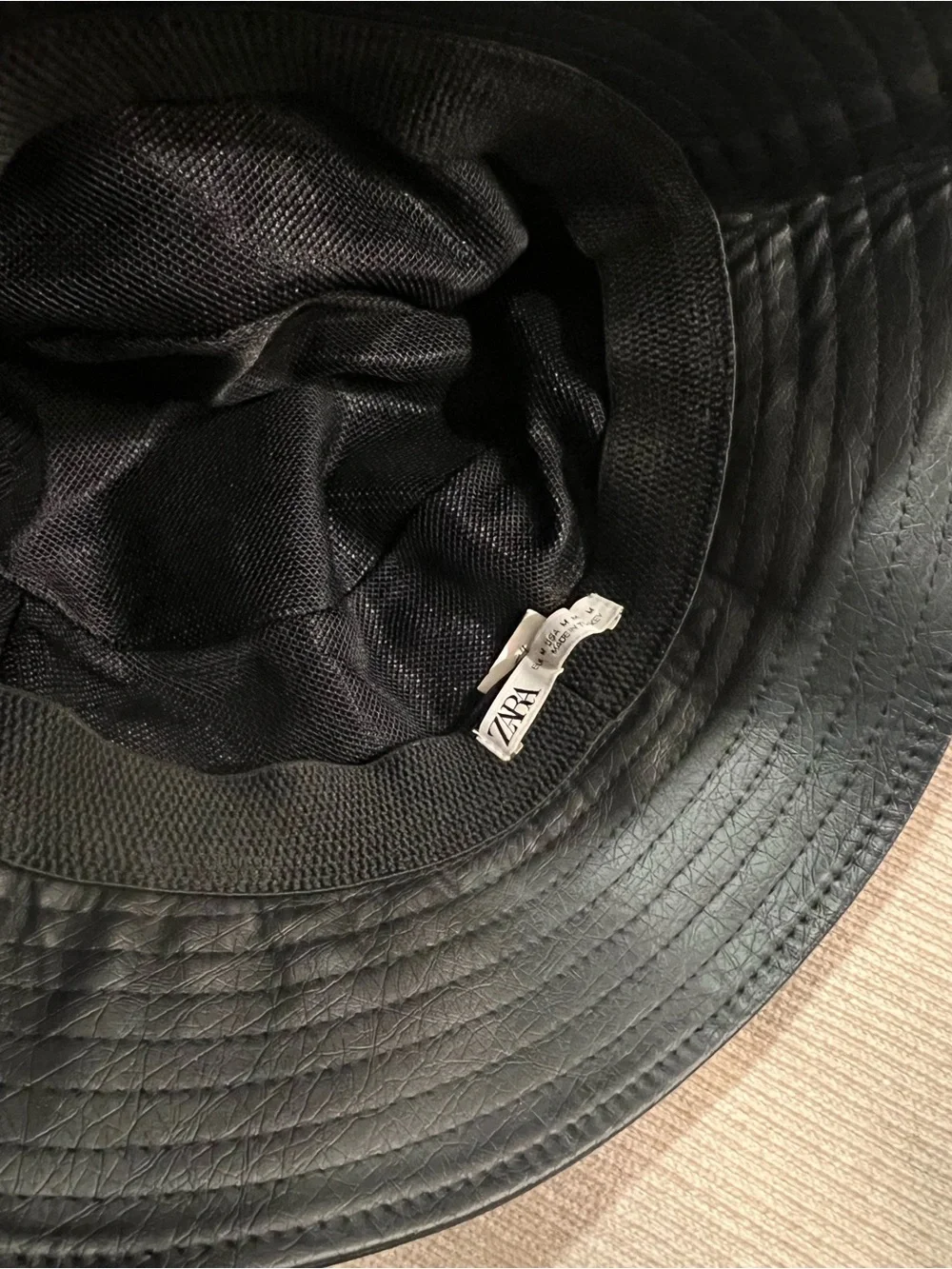 Black Faux Leather Bucket Hat by Zara